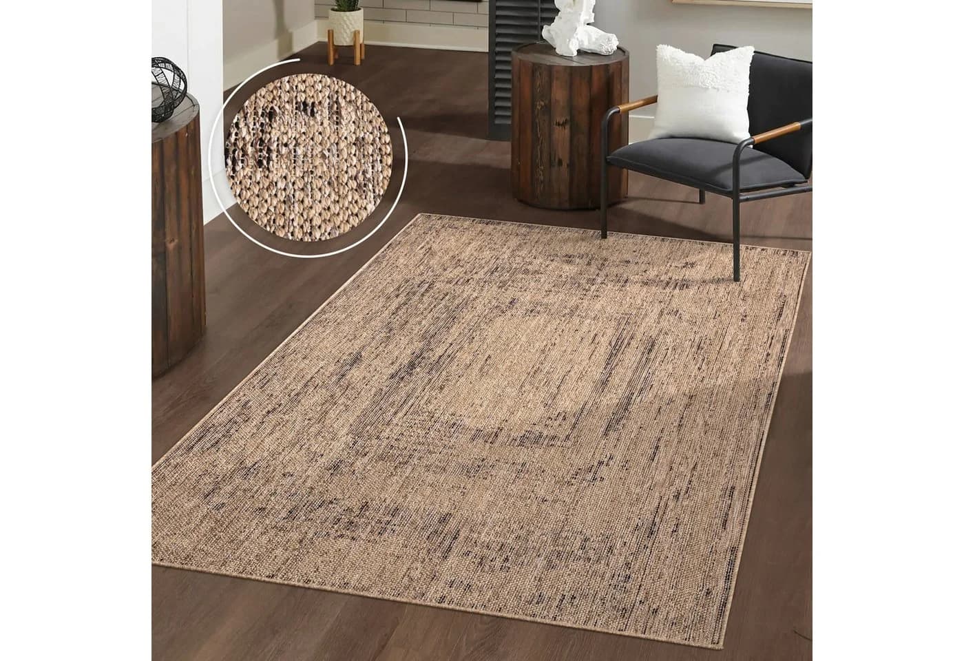 TT Home Teppich Diele Flur Küche Außenbereich Rechteckig 4 mm Waschbarer In-& Outdoorteppich Wetterfest Terrasse Uni Moderner Boho A - Bild 2
