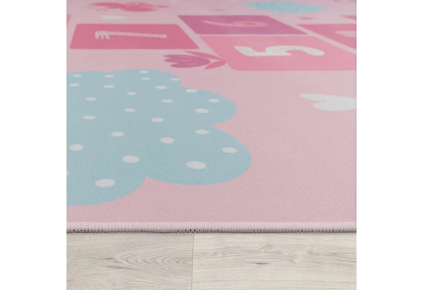 TT Home Kinderzimmer-Teppich Rosa Kurzflor Großstadt-Motiv