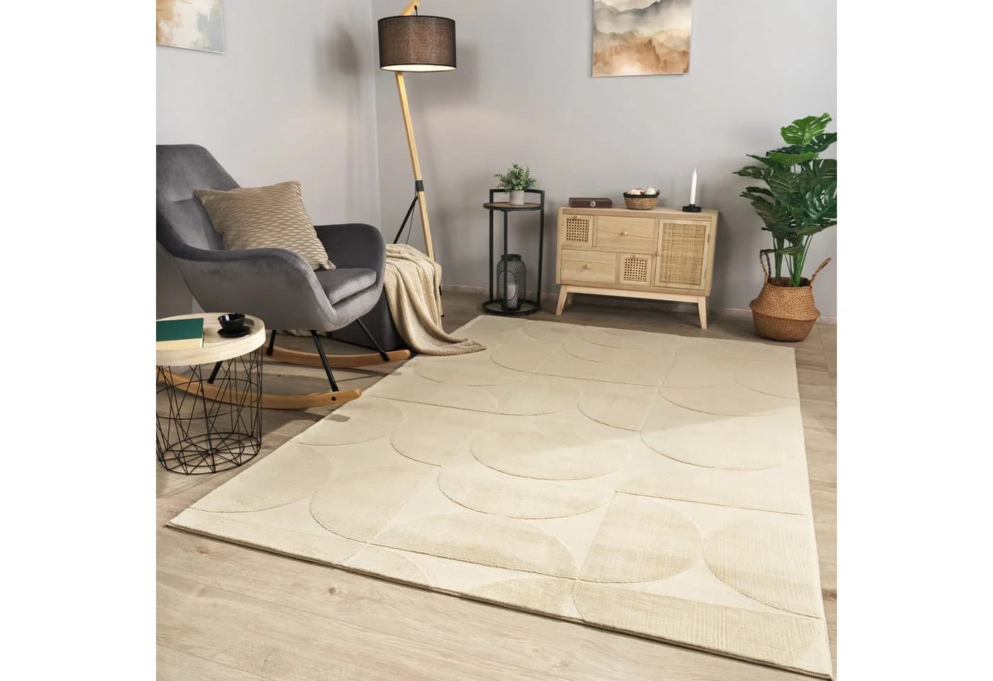 TT Home Teppich Diele Kurzflor Beige Geometrisch Skandi Boho - Bild 2