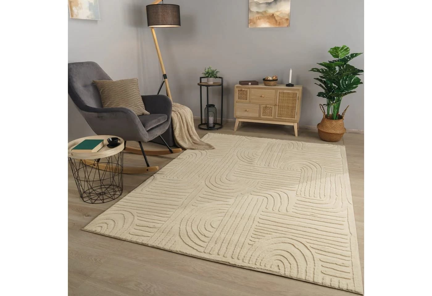 TT Home Teppich Diele Kurzflor Geometrisch Beige - Bild 2