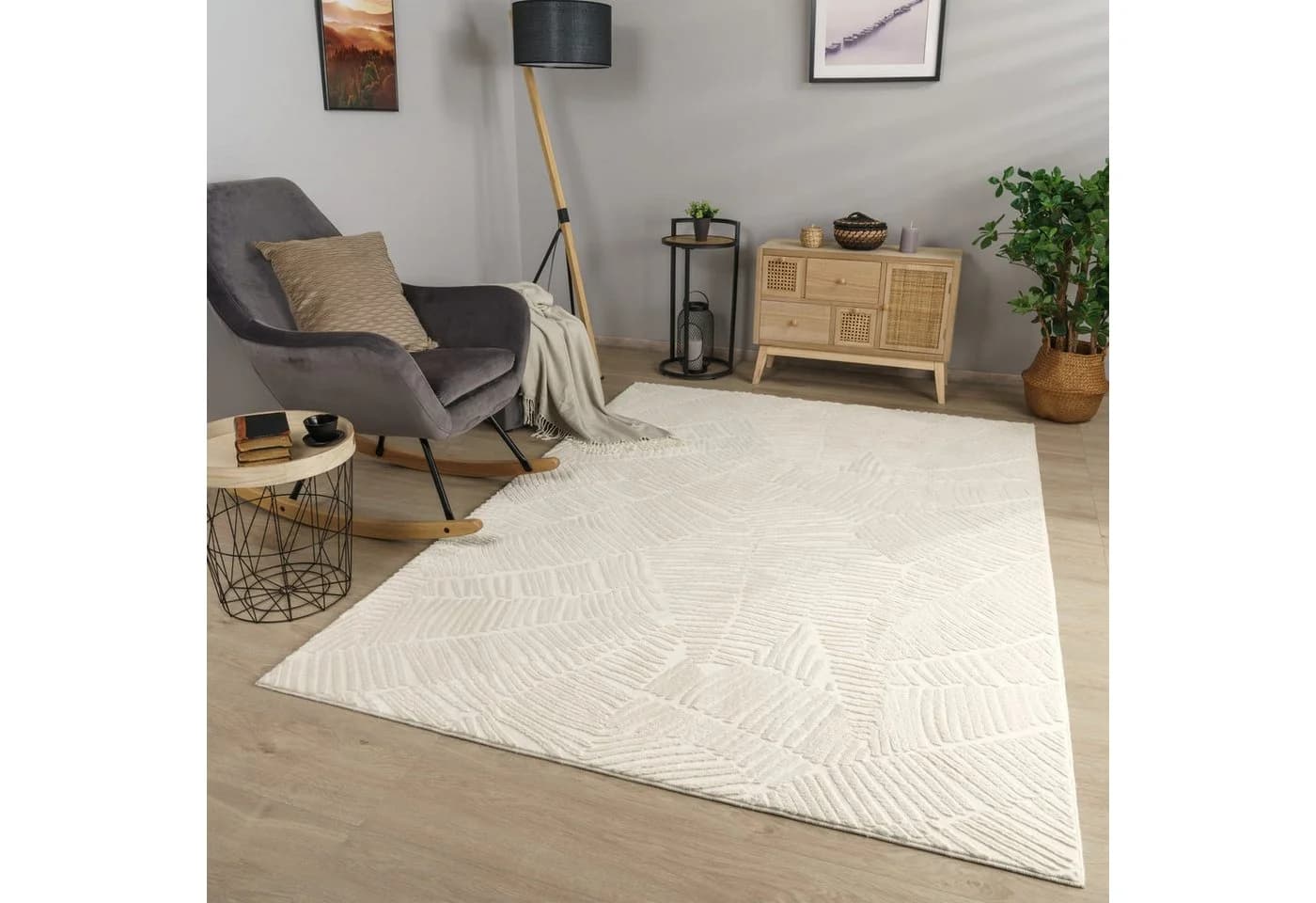 TT Home Kurzflor Teppich Geometrisch Skandi Boho Grau Beige - Bild 2