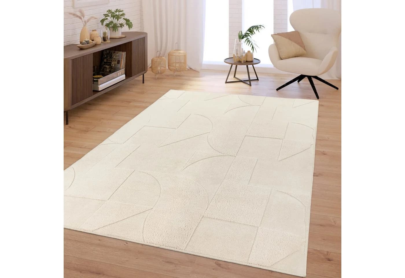 TT Home Teppich Esszimmer Schlafzimmer Wohnzimmer Hochflor Weich Waschbar Uni 3D-Optik - Bild 2