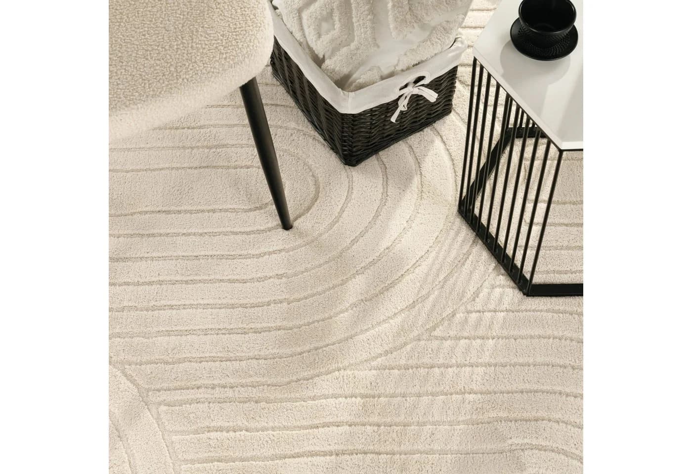 TT Home Teppich Rund Hochflor Beige Uni Polyester