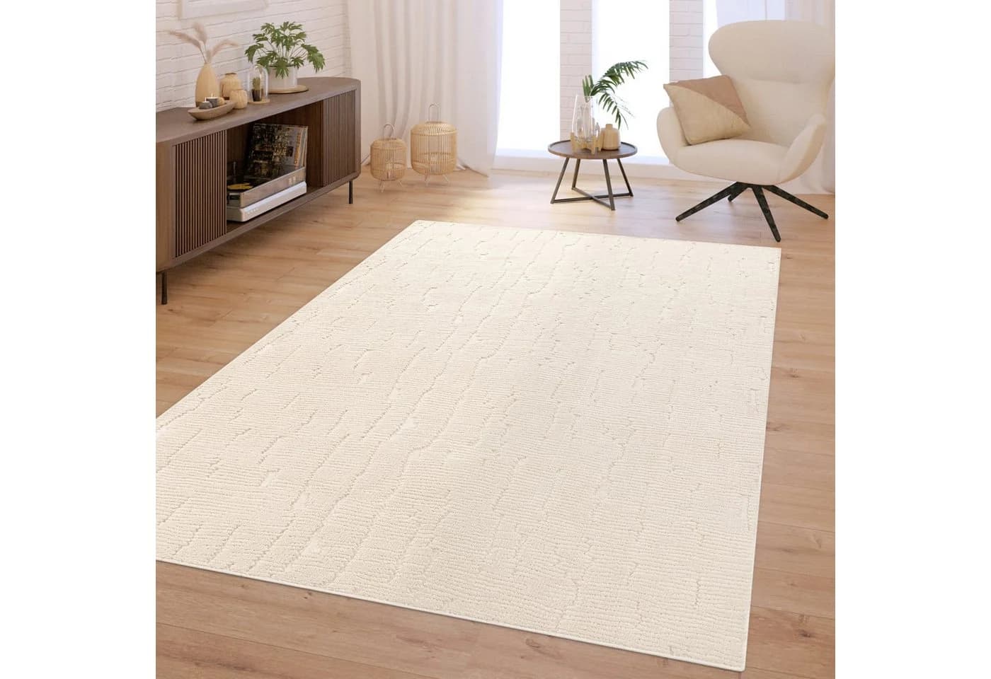 TT Home Teppich Hochflor Beige/Creme Waschbar - Bild 2