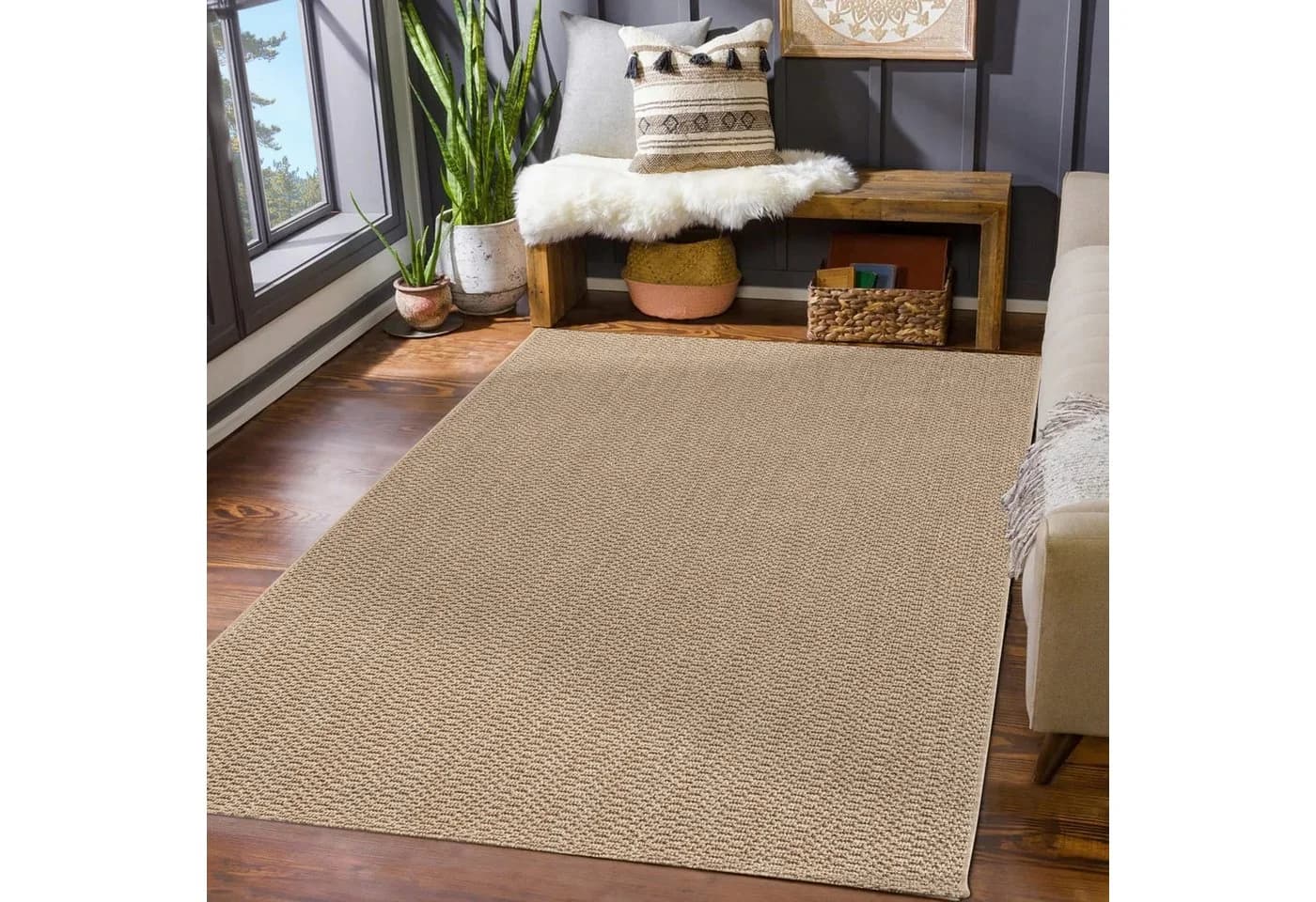 TT Home Teppich Rechteckig Beige Polypropylen Jute - Bild 2