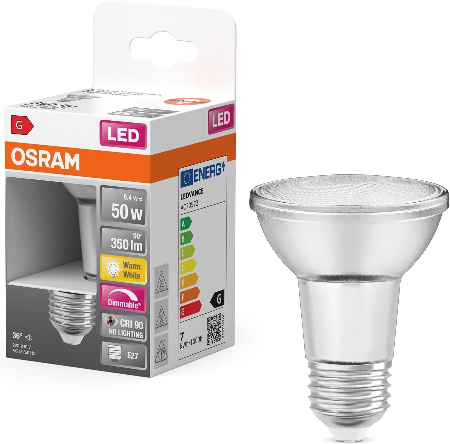 OSRAM LED-Lampe E27 6,4W PAR20 2.700K dimmbar