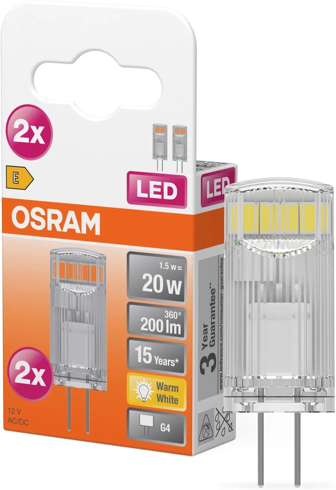 OSRAM LED-Stiftsockel G4 1,5W 2.700K klar 2er-Pack