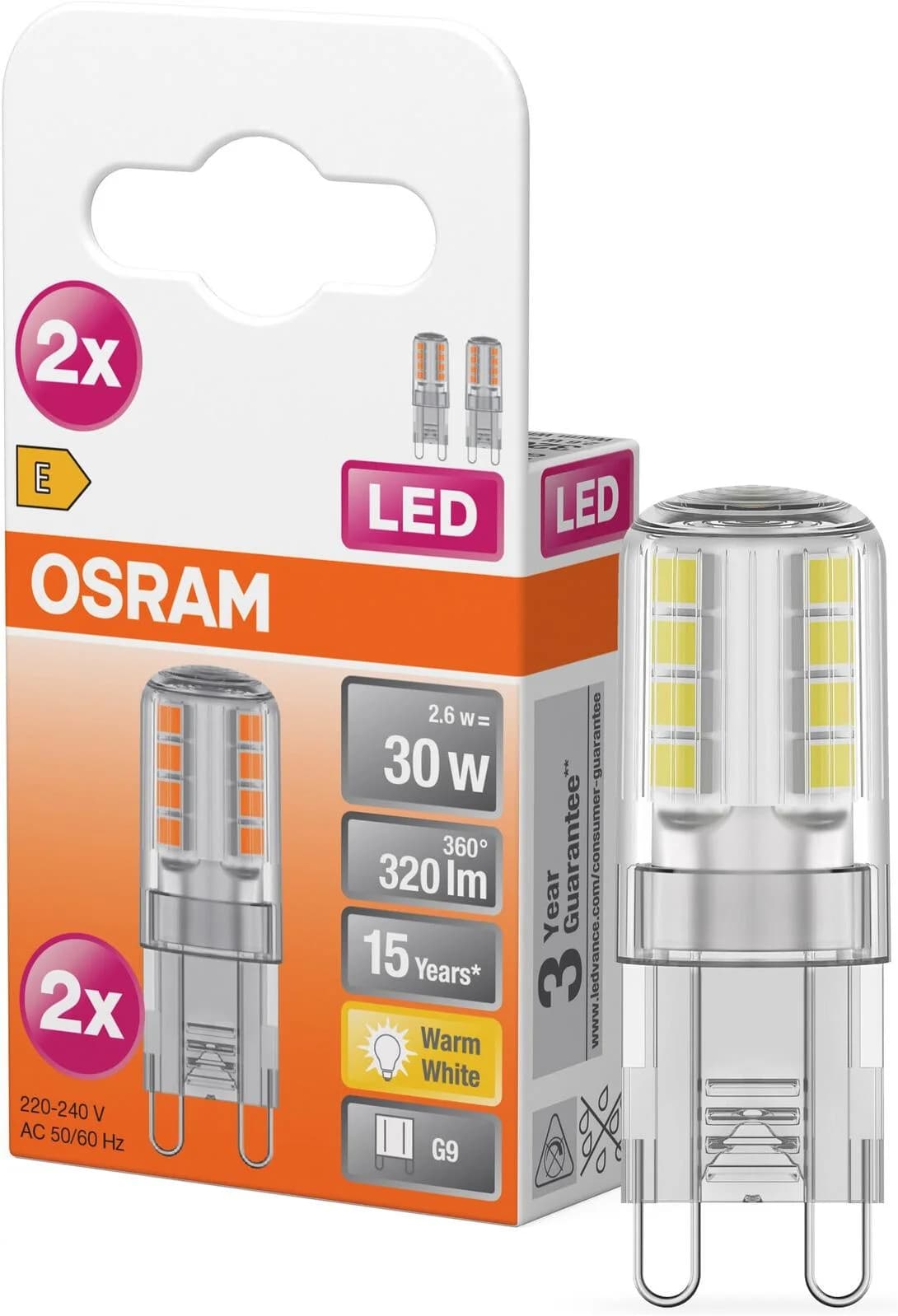 OSRAM LED PIN Lampe G9 Warmweiß Klar 2er-Pack