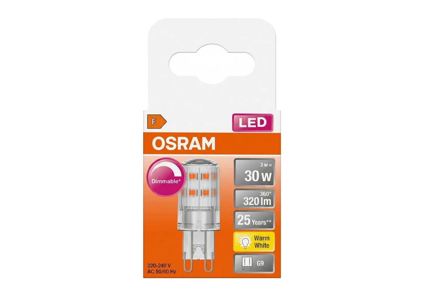 Osram LEDPIN30D CL 3W/827 G9 Dimmbar Warmweiß 6er-Pack