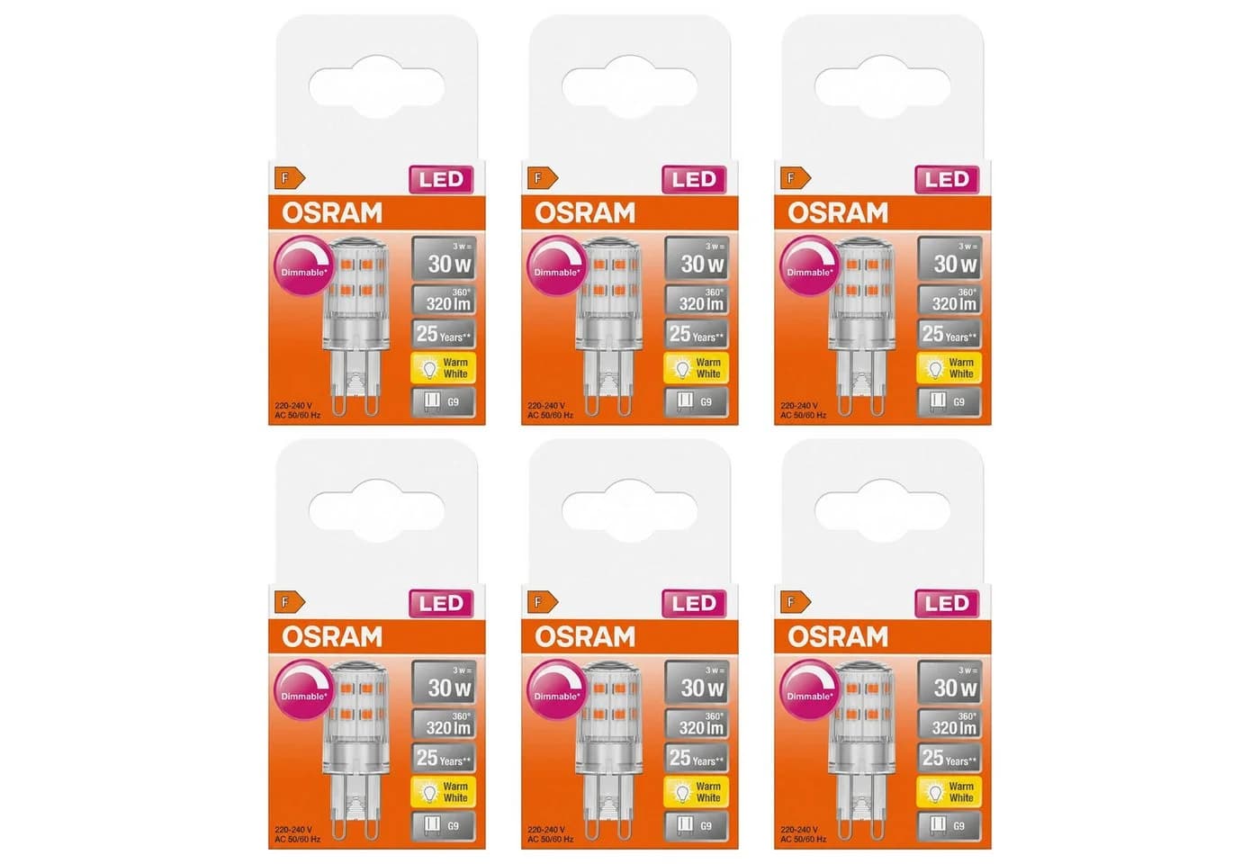 Osram LEDPIN30D CL 3W/827 G9 Dimmbar Warmweiß 6er-Pack - Bild 2