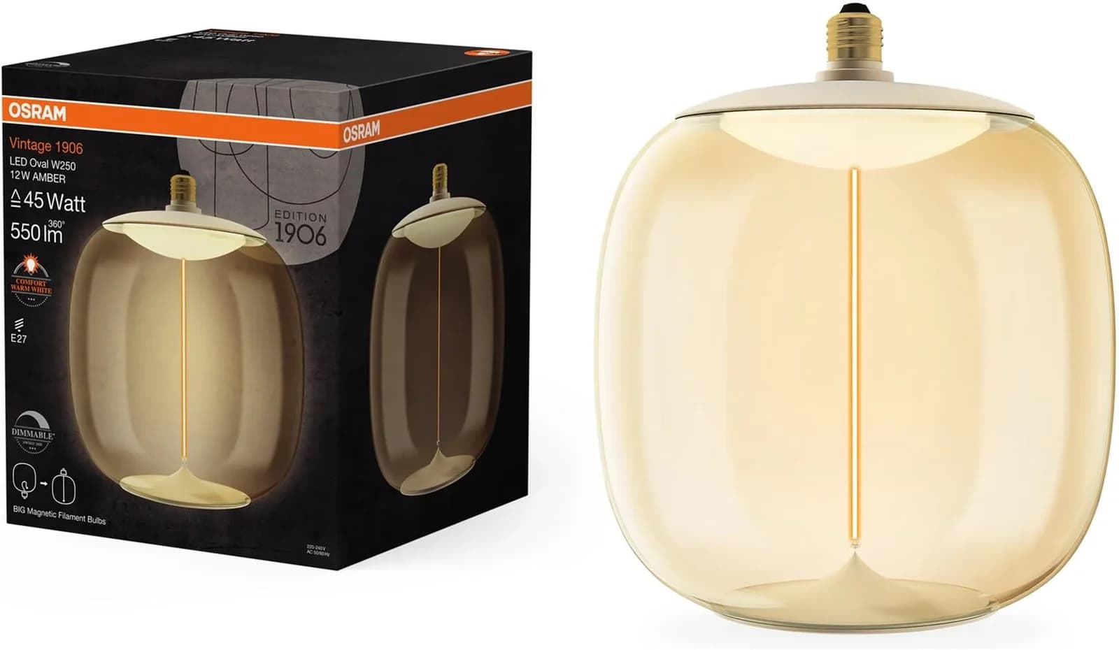 OSRAM LED Vintage Big Oval E27 12W 818 Filament amber dim