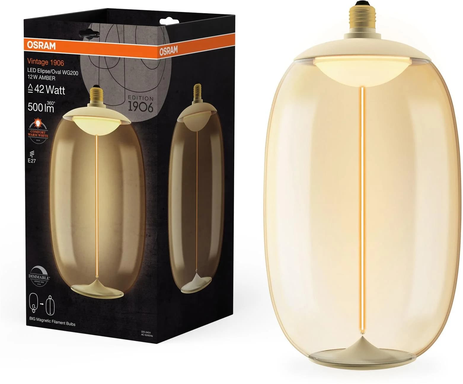 OSRAM LED Big Elipse Oval E27 12W 818 Filament amber dim
