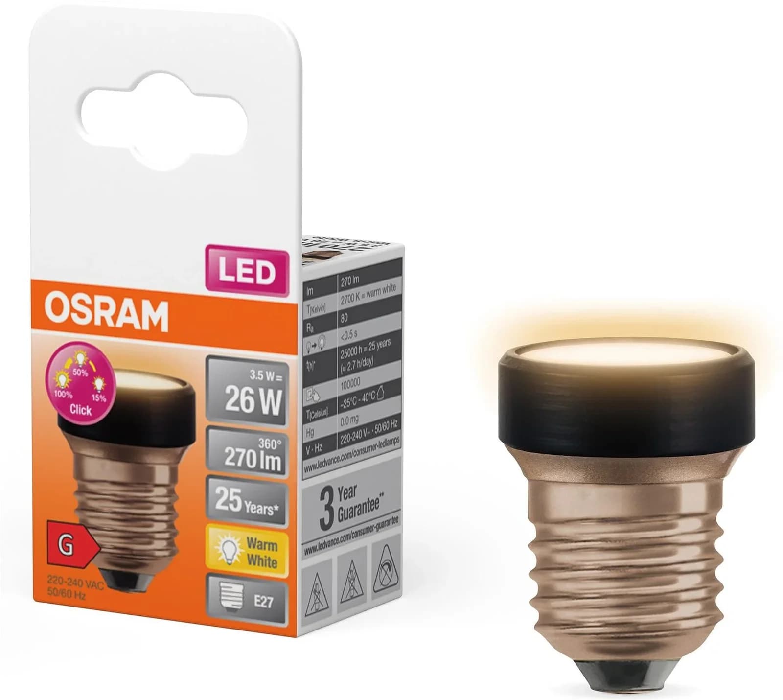 OSRAM LED Star Flat E27 3,5W 2.700K 3-Step-dim Wechselring