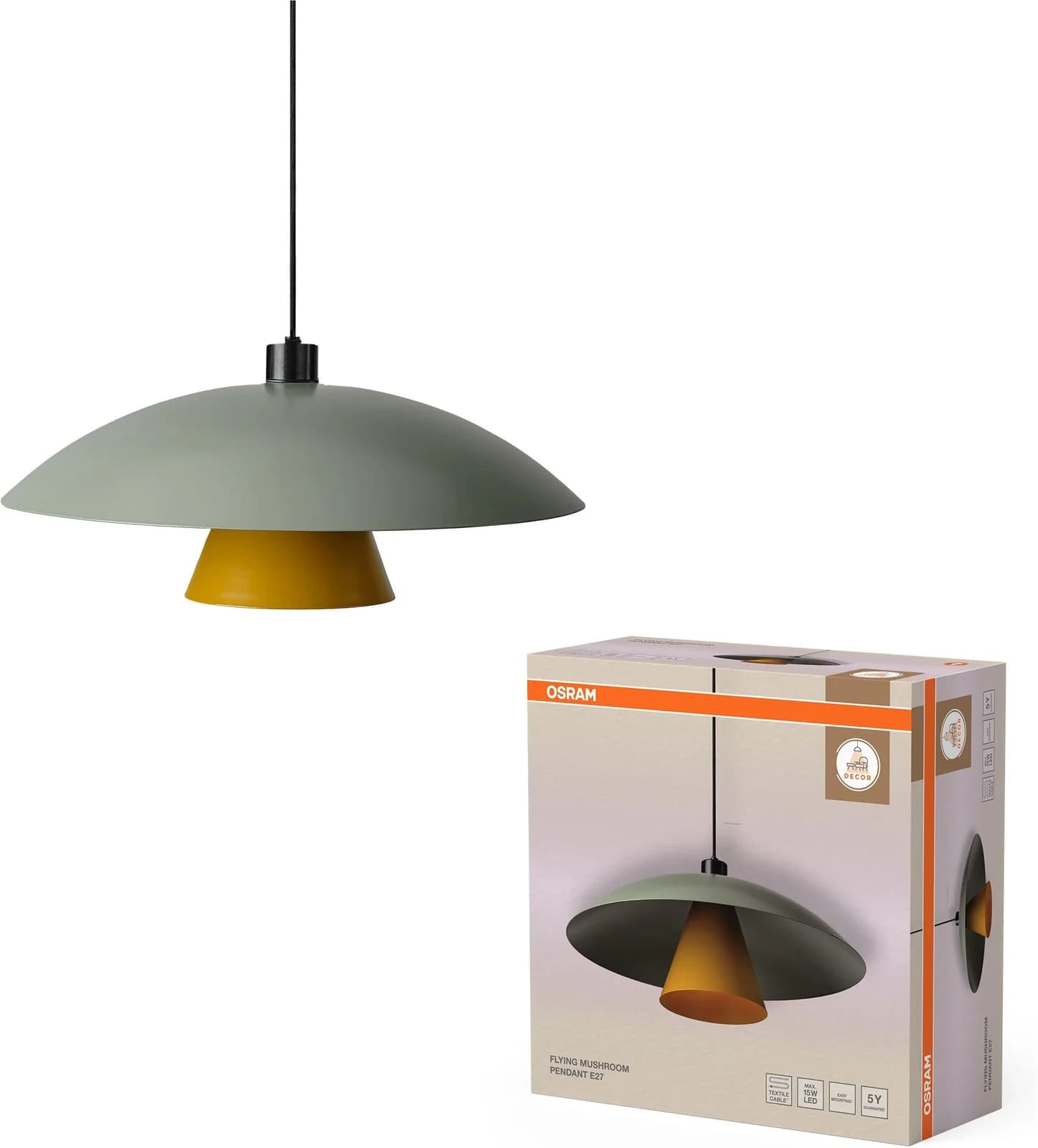 OSRAM Hängelampe Decor Flying Mushroom Grün/Gelb Stahl E27
