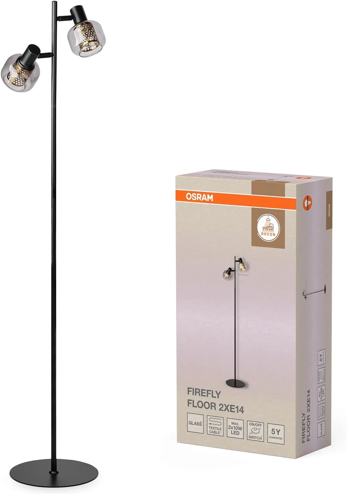 OSRAM Stehlampe Decor Firefly Schwarz E14 Stahl Industrial Design