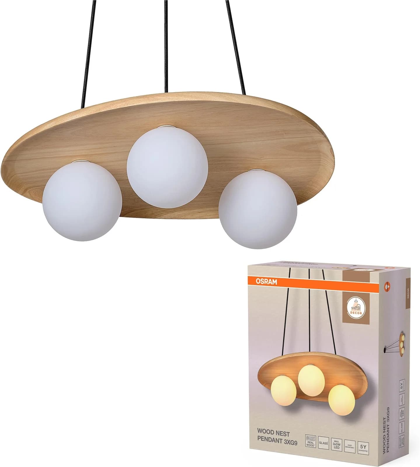 OSRAM Pendelleuchte Decor Acacia-Wood Nest Braun Massivholz
