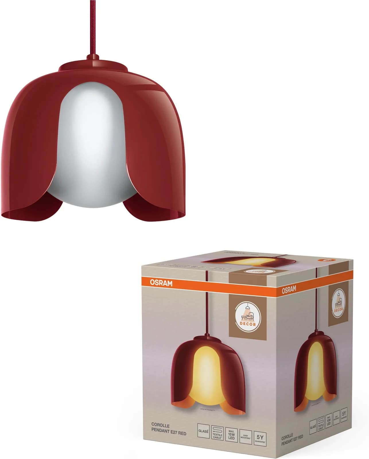 OSRAM Pendelleuchte Decor Corolle Rot E27 Retro Design