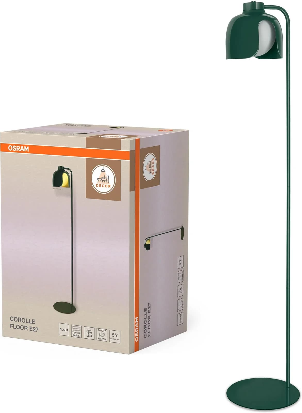 OSRAM Stehlampe Decor Corolle Grün Stahl Glas