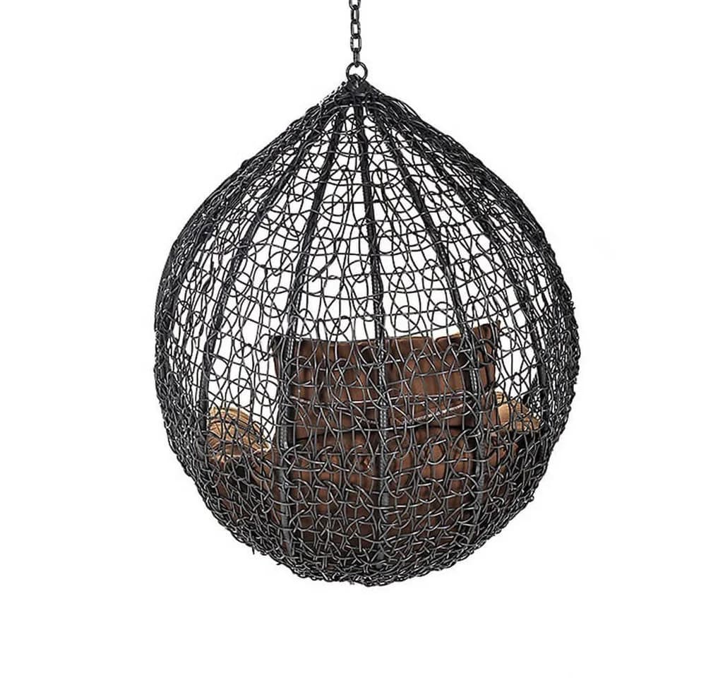 HOME DELUXE Hängesessel CIELO Polyrattan Grau - Korb mit Kissen - Bild 4