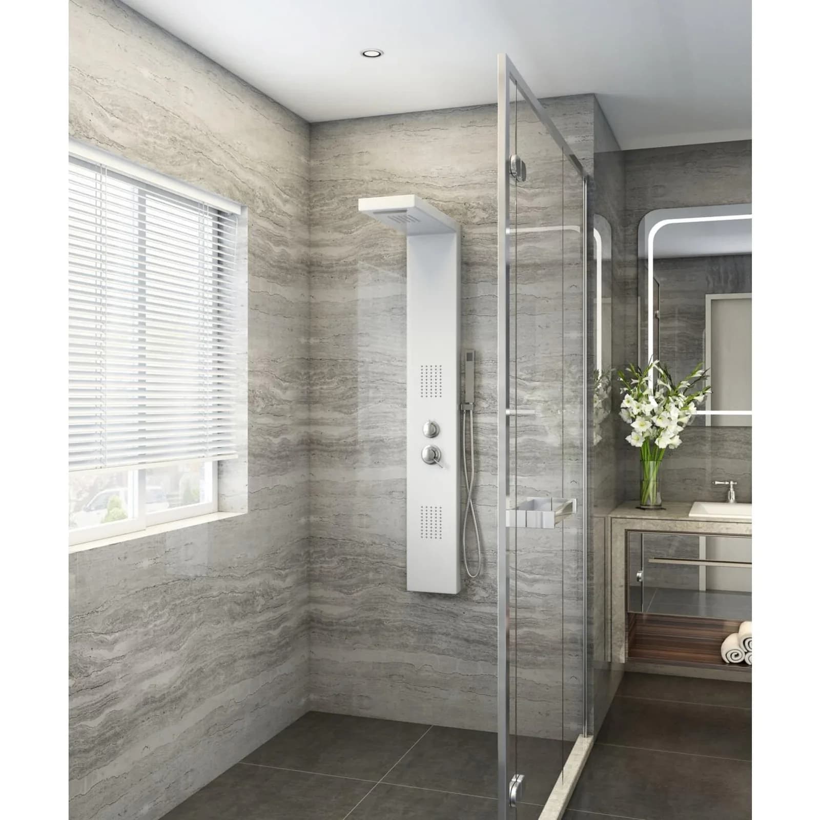 HOME DELUXE Duschpaneel CASCATA Weiß mit Tropenbrause und Thermostat