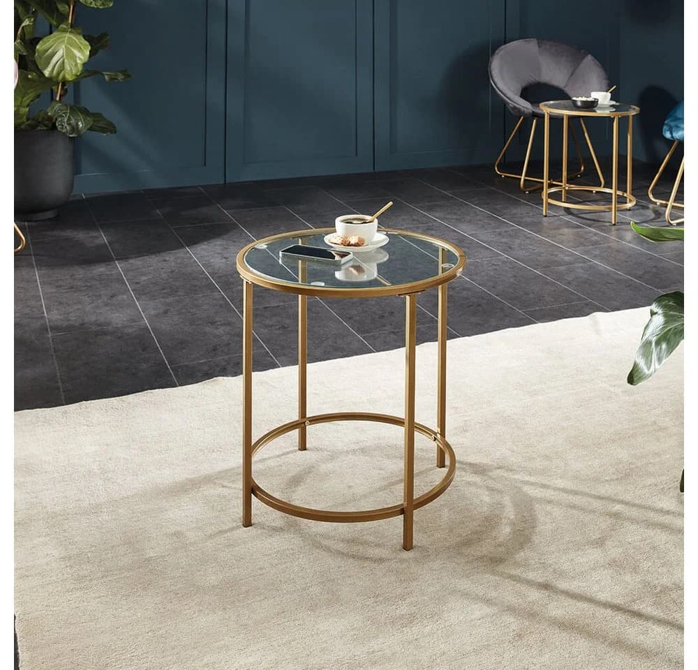 HOME DELUXE Beistelltisch MASEI Ø 50 cm Rund Glastisch