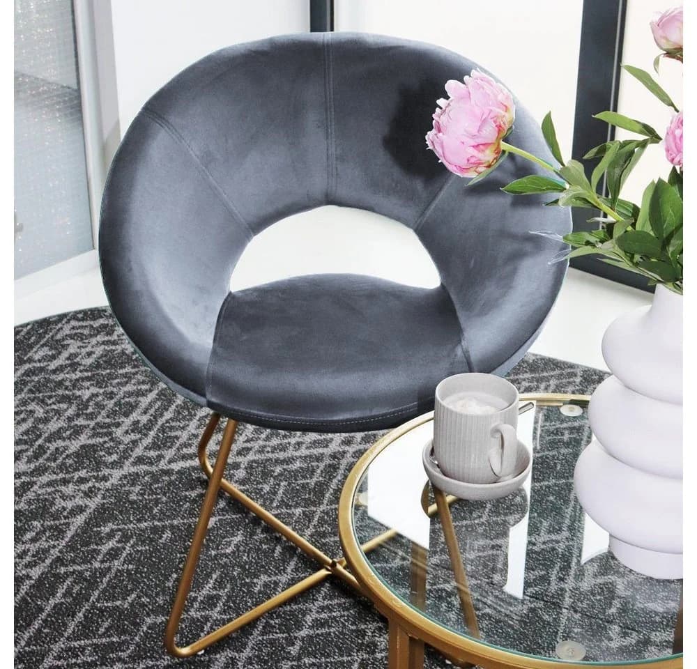 HOME DELUXE Samtstuhl SELESA Gold Grau Esszimmerstuhl