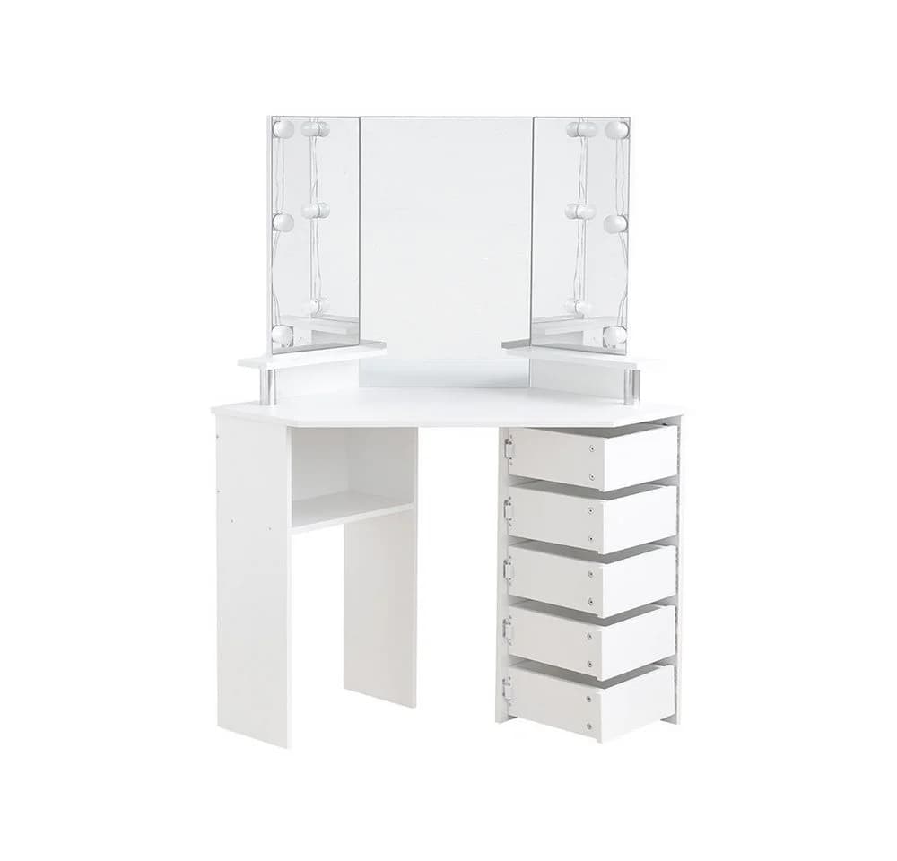 HOME DELUXE Schminktisch CANDICE Weiß mit LED-Beleuchtung & 5 Schubladen - Bild 2