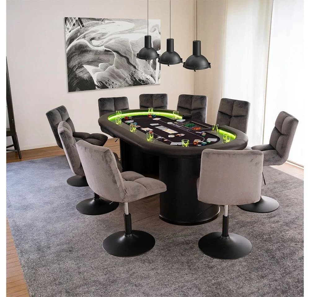 HOME DELUXE Pokerstuhl 8er Set ACE Drehbar Samt Hellgrau - Bild 5