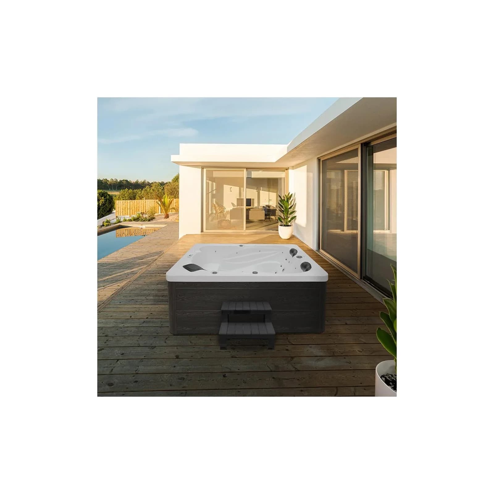 Outdoor Whirlpool SUNSET PURE - mit Treppe und Abdeckung