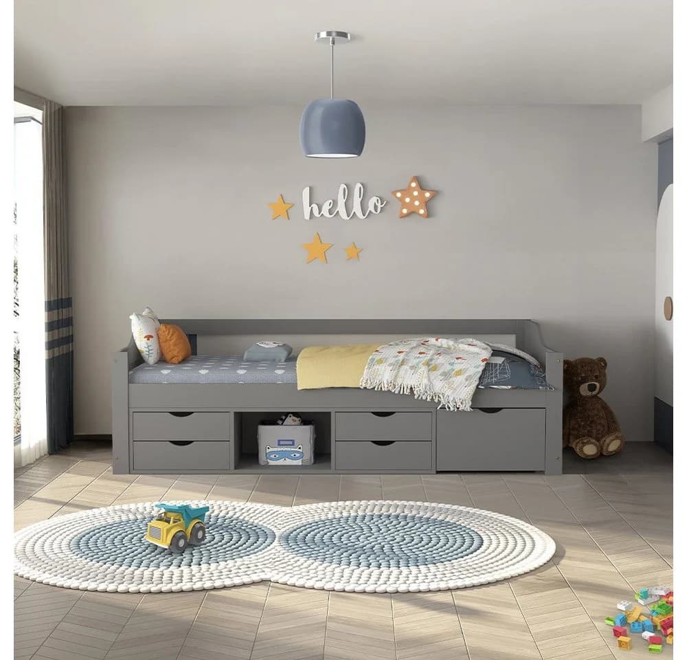 HOME DELUXE Kinderbett COSMOS Grau mit Schubladen und Matratze - Bild 4