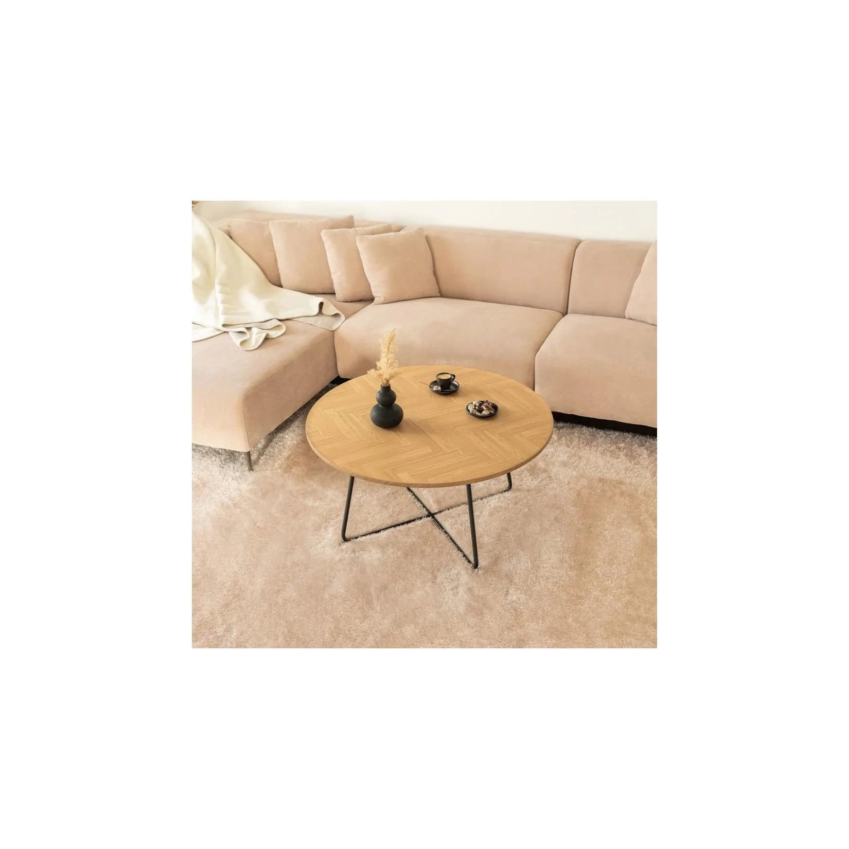 Home Deluxe Couchtisch Rund NOVARA Fishbone Oak MDF