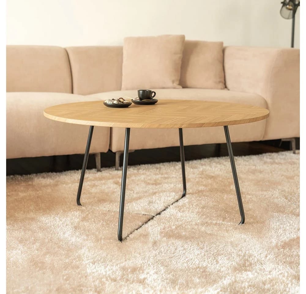 Home Deluxe Couchtisch Rund NOVARA Fishbone Oak MDF - Bild 2