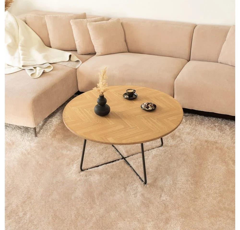 Home Deluxe Couchtisch Rund NOVARA Fishbone Oak MDF - Bild 4