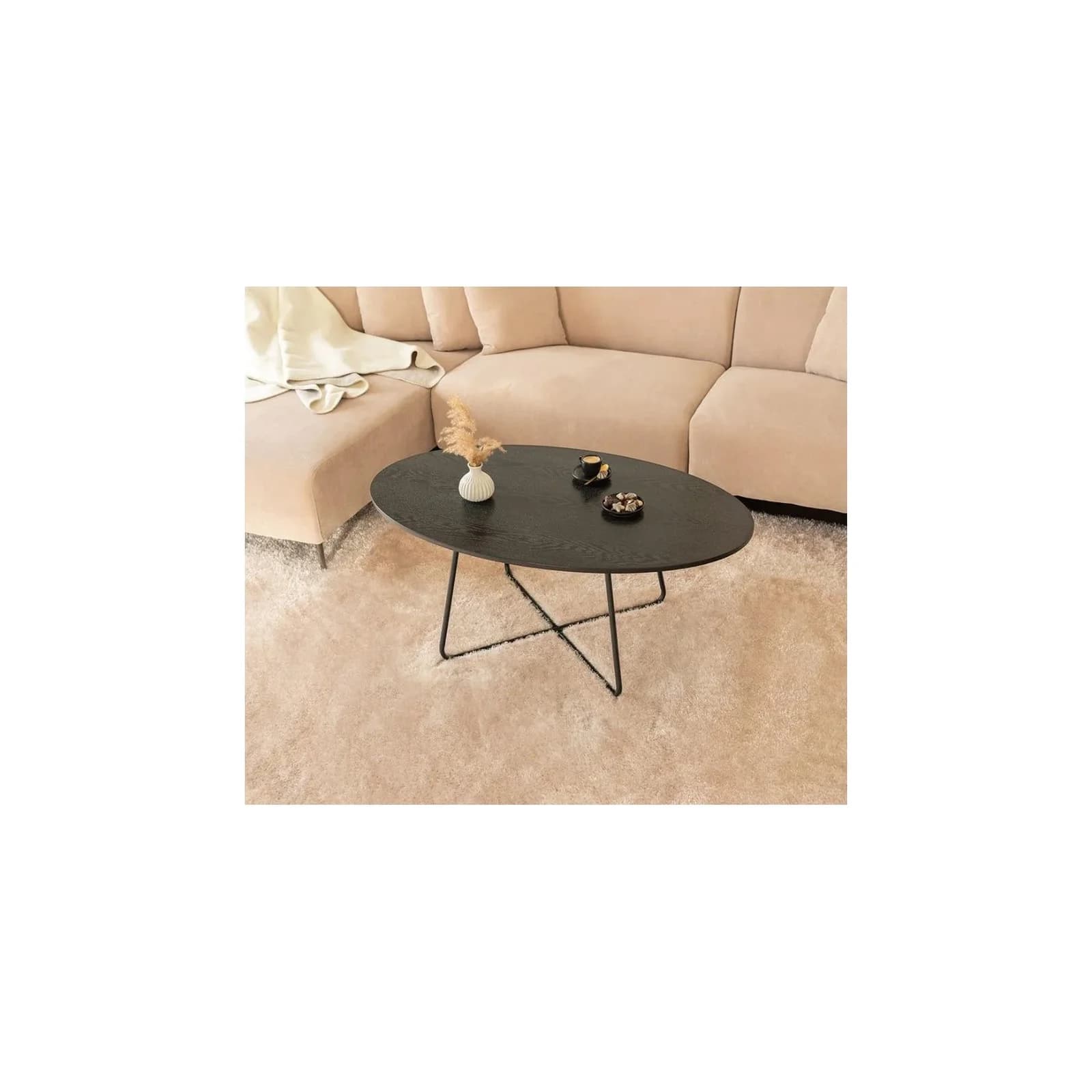 Home Deluxe Couchtisch Oval NOVARIS Dark Oak MDF