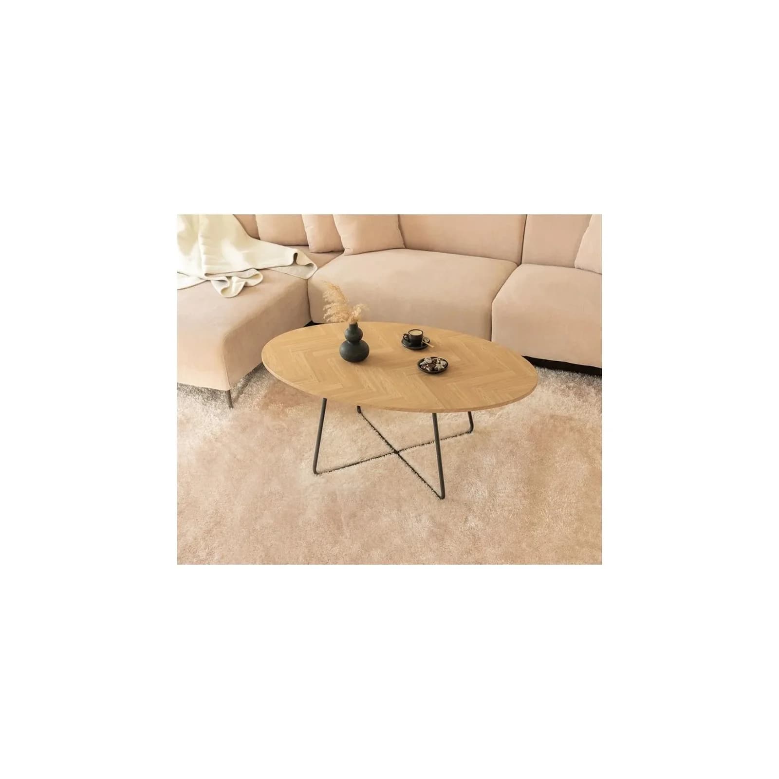 Home Deluxe Couchtisch Oval NOVARIS Fishbone Oak MDF