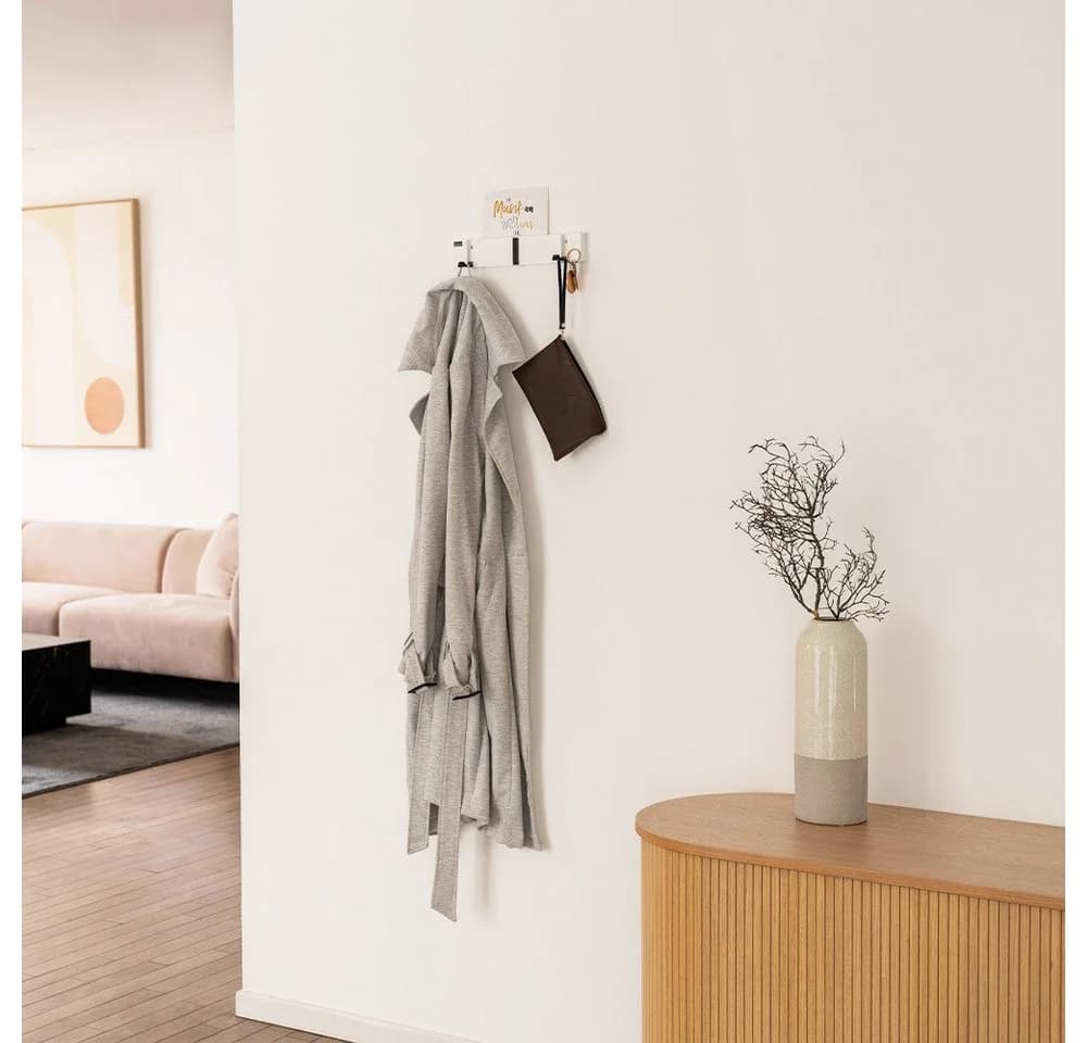 HOME DELUXE Garderobenleiste Bambus mit Magneten und Haken Weiß/Schwarz