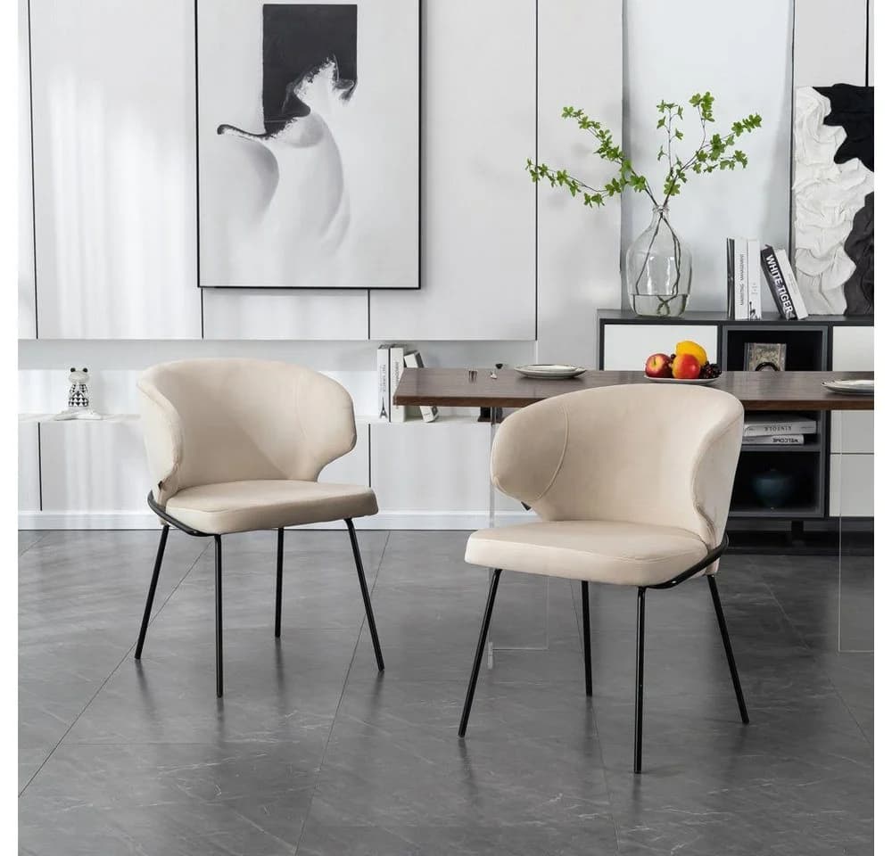 HOME DELUXE Esszimmerstuhl Samt AMARA Beige 1 Stück - Bild 2