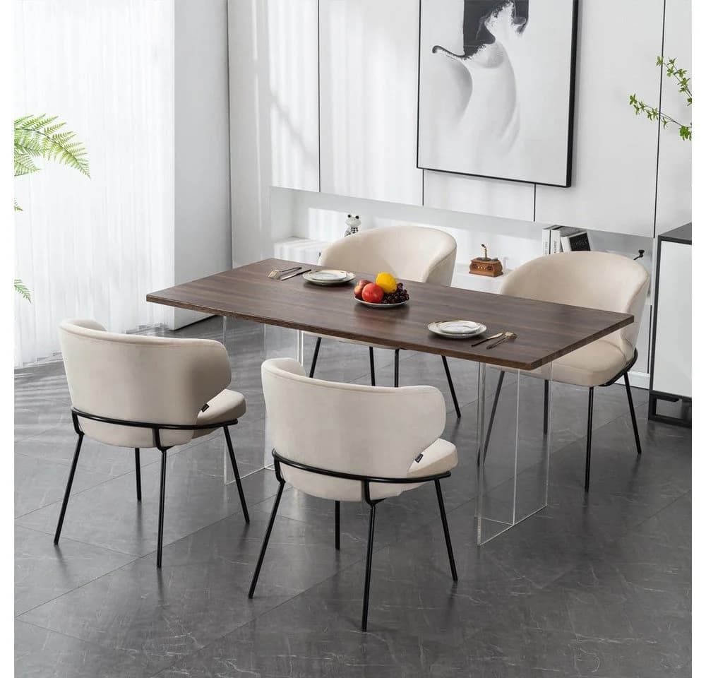 HOME DELUXE Esszimmerstuhl Samt AMARA Beige 1 Stück - Bild 4