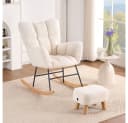 HOME DELUXE Schaukelstuhl NARA inkl. Hocker - Bouclé Weiß Bild 1