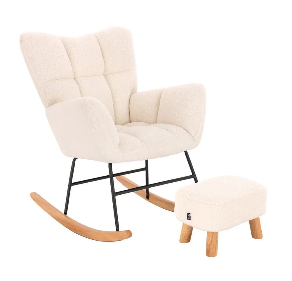 HOME DELUXE Schaukelstuhl NARA inkl. Hocker - Bouclé Weiß - Bild 2
