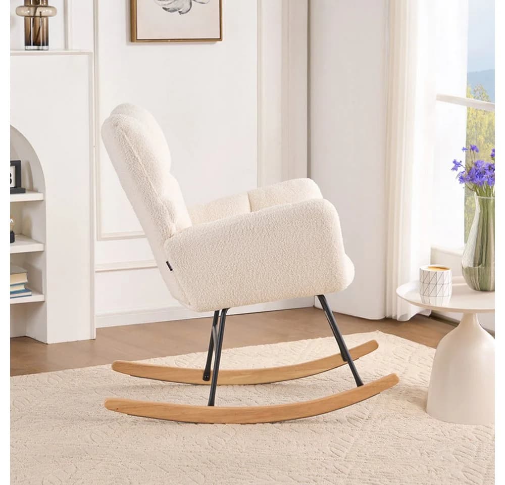 HOME DELUXE Schaukelstuhl NARA inkl. Hocker - Bouclé Weiß - Bild 4