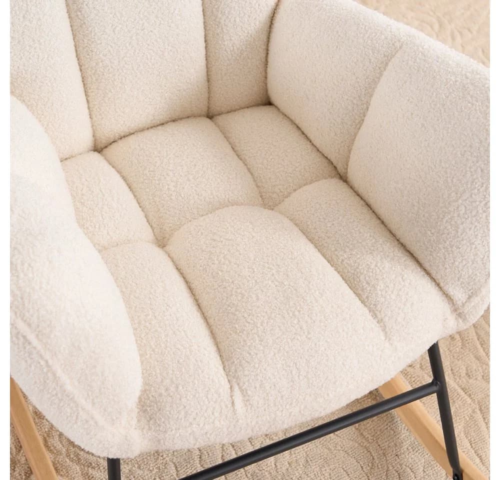 HOME DELUXE Schaukelstuhl NARA inkl. Hocker - Bouclé Weiß - Bild 5