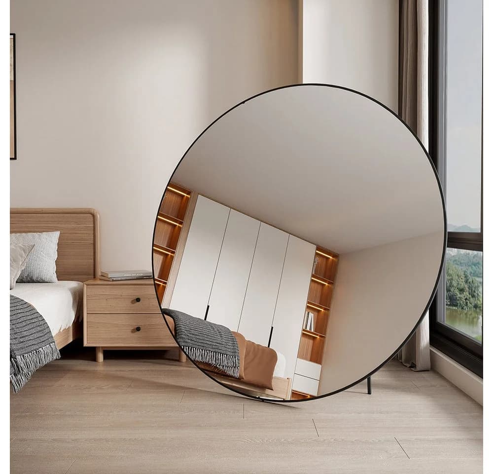 HOME DELUXE Spiegel Rund KALI XXL Schwarz Gehärtetes Glas