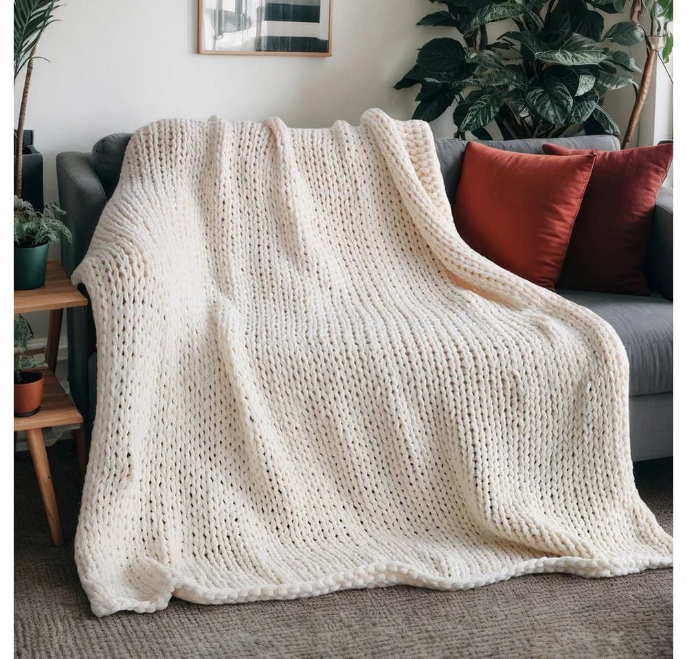 HOME DELUXE Webdecke LIAN Beige Grobstrick Kuscheldecke - Bild 2