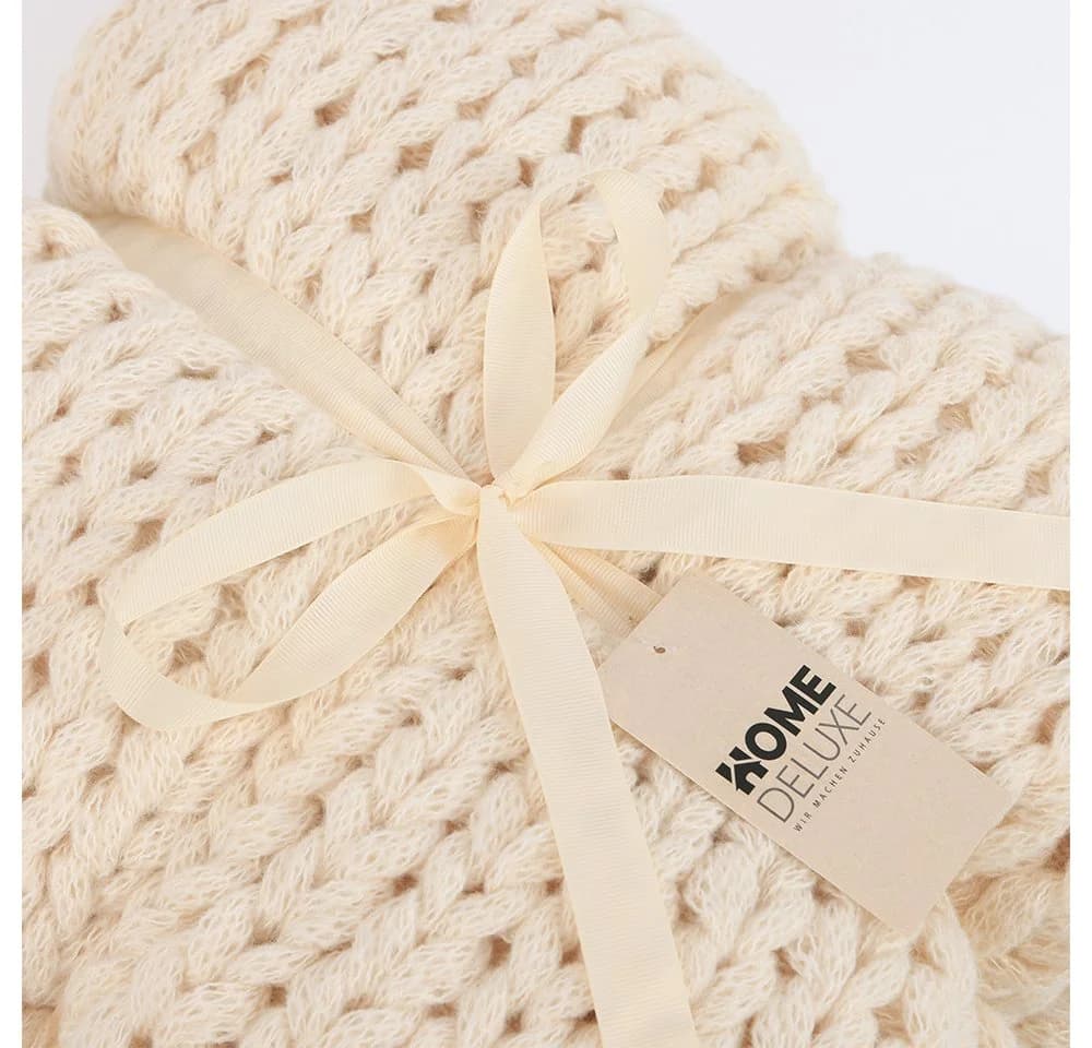 HOME DELUXE Webdecke LIAN Beige Grobstrick Kuscheldecke - Bild 3