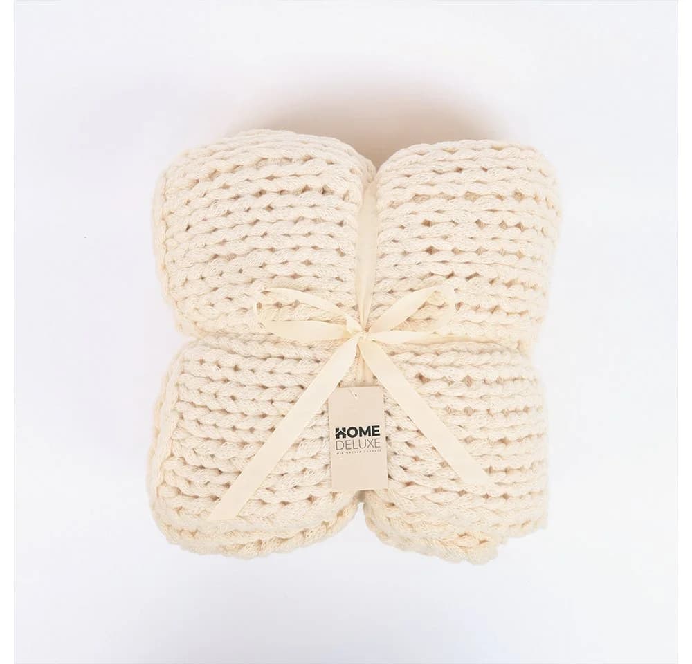 HOME DELUXE Webdecke LIAN Beige Grobstrick Kuscheldecke - Bild 4