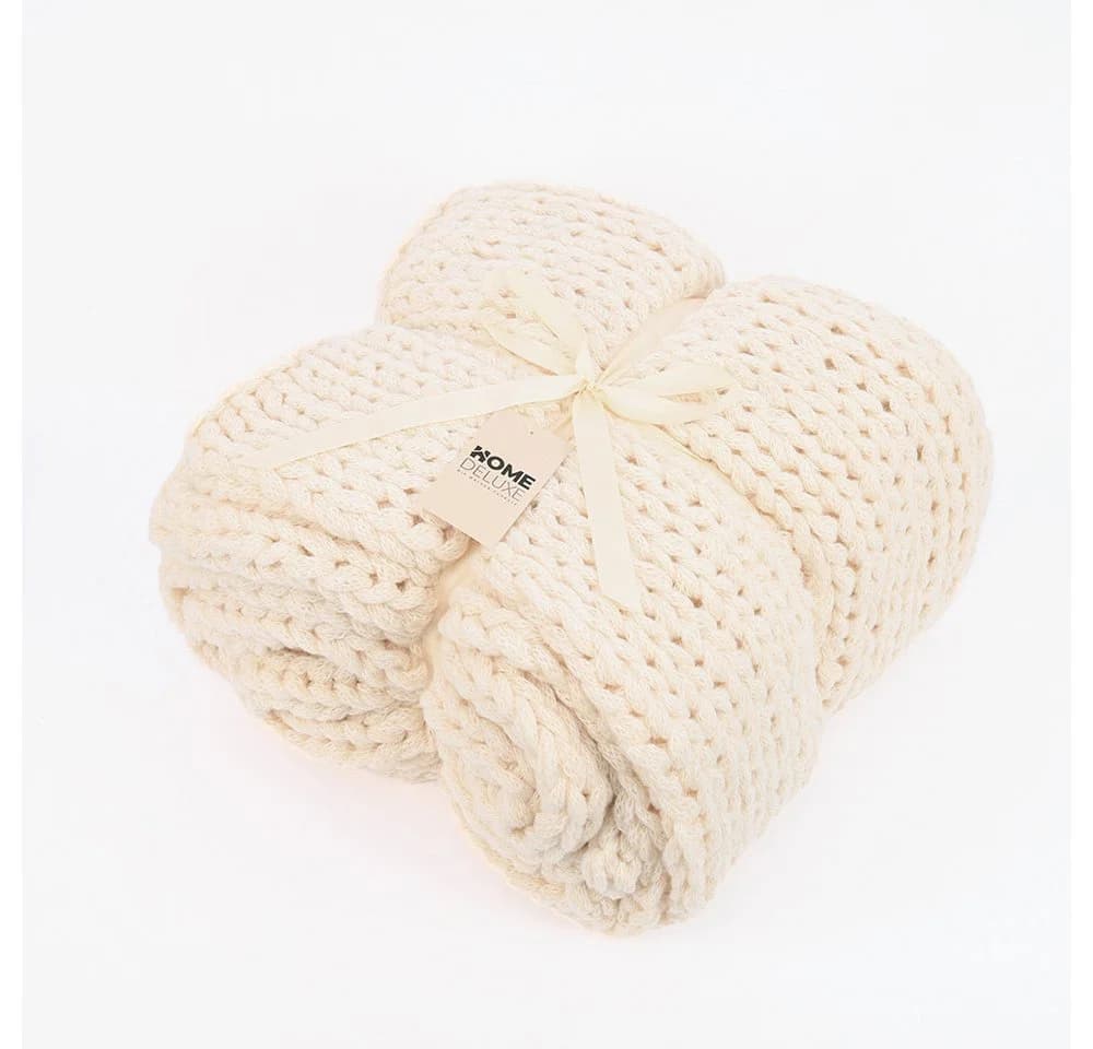 HOME DELUXE Webdecke LIAN Beige Grobstrick Kuscheldecke - Bild 5