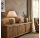 HOME DELUXE Tischleuchte LENE Steinoptik Beige Weiß Stoffschirm Bild 1