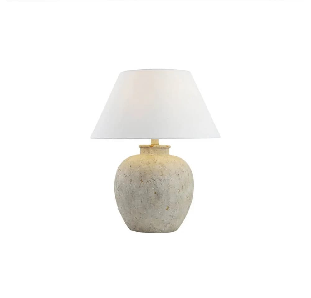 HOME DELUXE Tischleuchte LENE Steinoptik Beige Weiß Stoffschirm - Bild 2