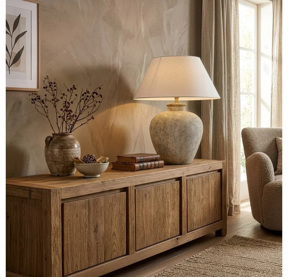 HOME DELUXE Tischleuchte LENE in Steinoptik - Beige